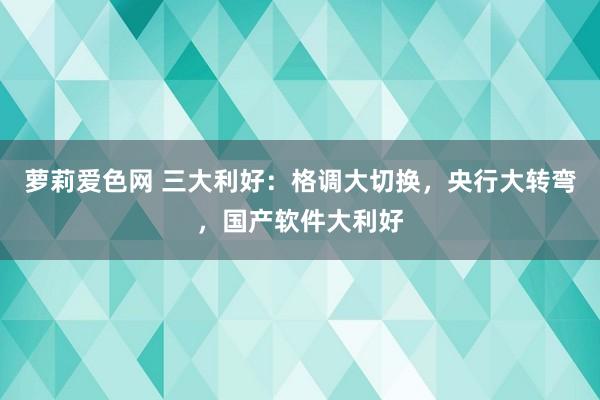 萝莉爱色网 三大利好：格调大切换，央行大转弯，国产软件大利好