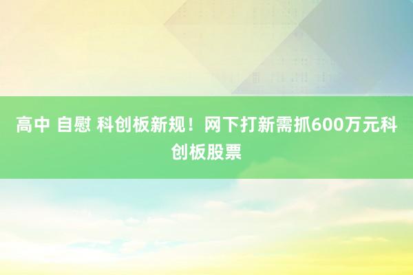 高中 自慰 科创板新规！网下打新需抓600万元科创板股票